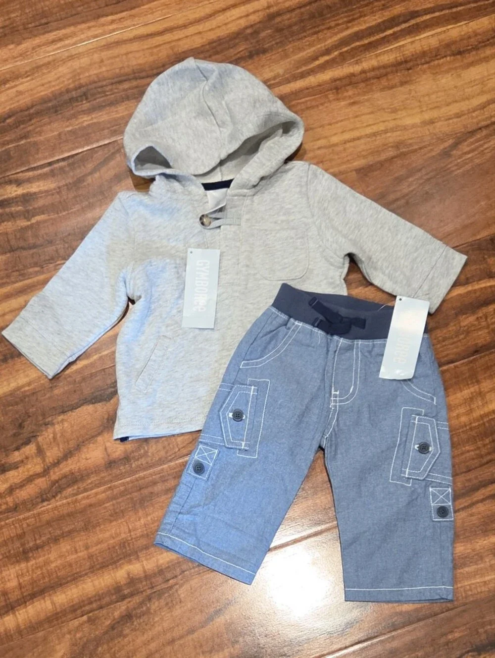 Gymboree NWT 3-6 Months Gray Pullover Hoodie and Chambray Cargo Pants